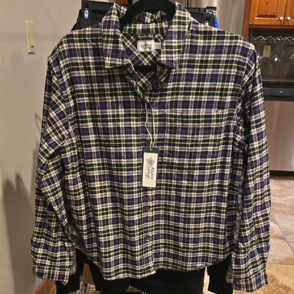 Alpine Design Blue, Green and White Plaid Button-Down Shirt